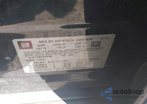 2015 Chevrolet Trax Ltz from USA, damaged, VIN KL7CJTSB5FB100406